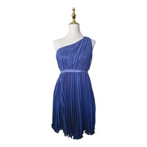 Gracia One Shoulder Pleated Chiffon Dress Blue Size Small NWT Style D2160
